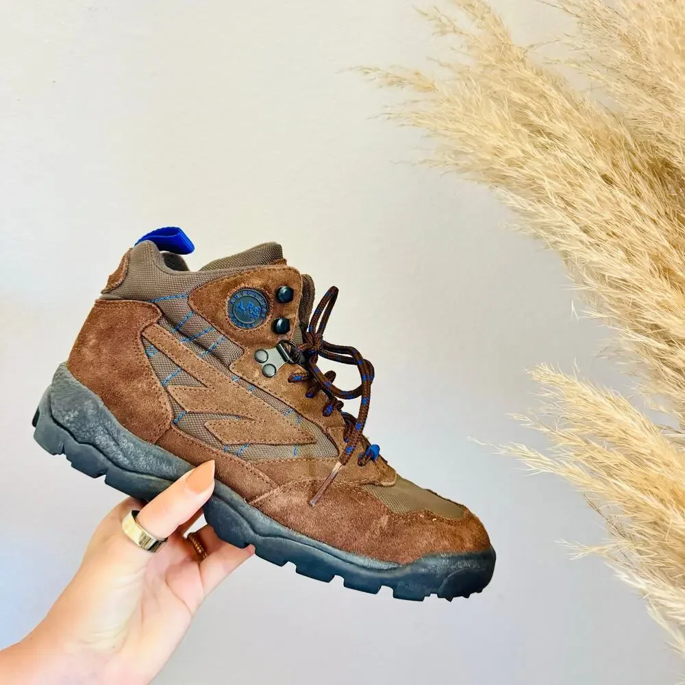 VINTAGE HI TECH 90s Brown Suede Leather Rubber Lace Up Hiking Boots Shoes 9